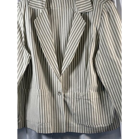 One Button Striped Linen Blend Blazer, Taupe & Ivory, Sz: 22W, 82-28 - Picture 6 of 11